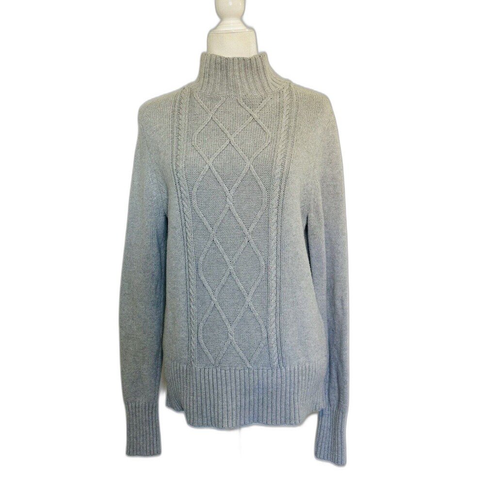 J.Crew Women Size L Mockneck Center Cable Knit Fisherman Sweater Winter Staple